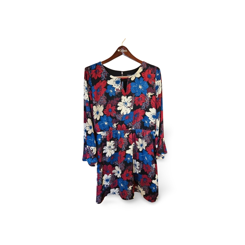 41 Hawthorn Red and Blue Casual Sundress with 3/4 Bell Sleeves